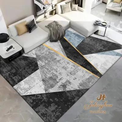 Covor 80x150cm pentru Dormitor si Living, Gri - Negru