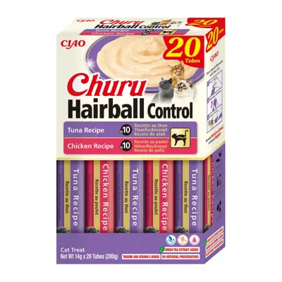 Recompense pentru pisici Churu Hairball Control cu pui ton 20 tubes