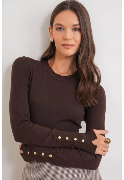 Pulover dama - Slim Fit - tricot - maro cafeniu