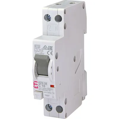 KZS-1M Intrerupatoare de curent rezidual cu protecție la supracurent, 1 module, A and AC type KZS-1M 1p+N A C16/0.01 6kA