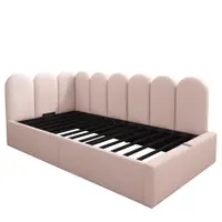 Pat de zi tapițat cu spațiu de depozitare hidraulic, tapițerie din catifea și somieră cu lamele metalice, fără saltea, 90x200 cm, Roz