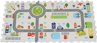 Puzzle cu podea moale cu imprimeu Moni Toys - Road Track, 8 piese