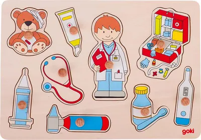 Puzzle din lemn cu manere Goki - Consult medical