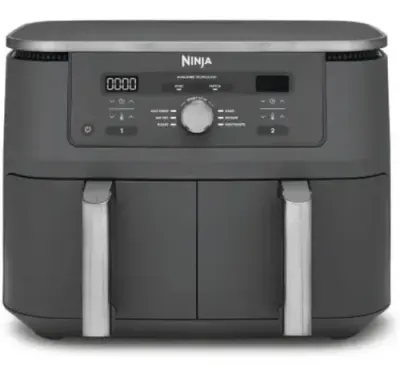 Friteuza cu aer cald Ninja Foodi Pro DualZone DZ400, 9.5 L, 6 functii (Gri)