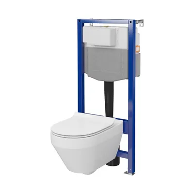 Set rezervor wc incastrat cu vas Wc oval si capac duroplast, Cersanit Crea CleanOn
