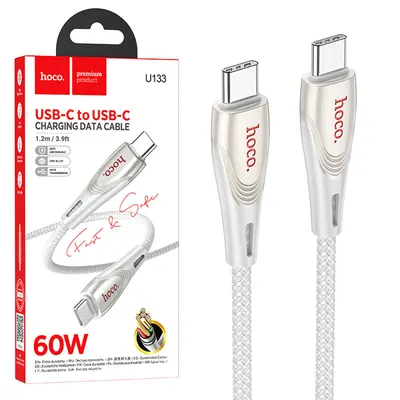 Cablu Hoco U133, Type-C la Type-C, 1.2m, Compatibil iPhone 15/16 si Android, 60W, Transfer Date, Gri Engros