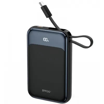 Baterie Externa Wireless BWOO BO-P80, 10000mAh, 22.5W, PD + FQI, 1 x QI - 2 x USB-C, Neagra