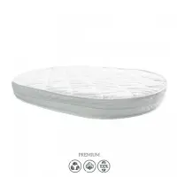 Patut oval pentru copii 90140x70cm LD14 Bej din lemn masiv de fag, 0-4 ani, kit extensie 140x70cm inclus, saltea inclusa, inaltimea saltelei reglabila