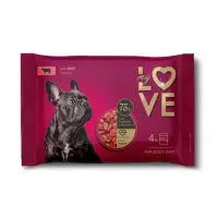 MY LOVE, XS-XL, Vită, plic hrană umedă câini, (în sos), multipack, 100g x 4buc
