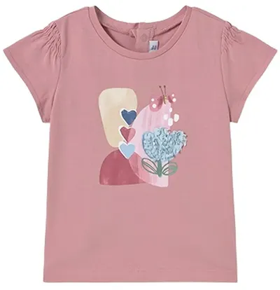 Tricou cu mânecă scurtă Mayoral - Cu broderie, roz, 6 luni