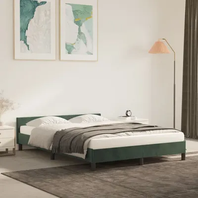 Gossi cadru de pat cu tablie, verde inchis, 140x200 cm, catifea