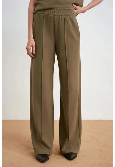 Pantaloni dama picior larg - elastic - verde kaki - 50% poliester - 50% bumbac