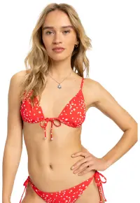 Sutien de baie cu cupe triunghiulare si imprimeu floral - Alb/Rosu vermillion