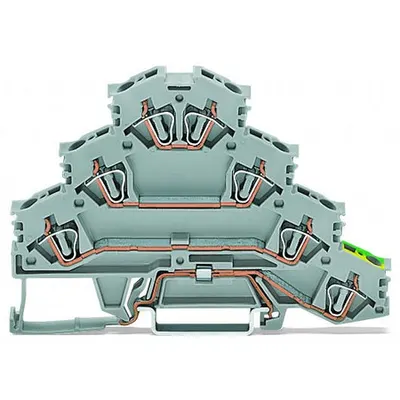 Quadruple-deck rail-mounted terminal block; Rail-mounted terminal block for electric motor wiring; L1 - L2 - L3 - PE; for DIN-rail 35 x 15 and 35 x 7.5; 2.5 mm²; CAGE CLAMP®; 2,50 mm²; gray