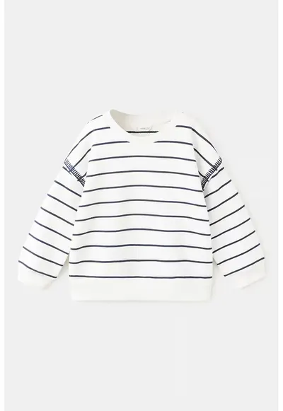 Bluza de trening cu dungi si terminatii striate - Negru stins/Alb murdar