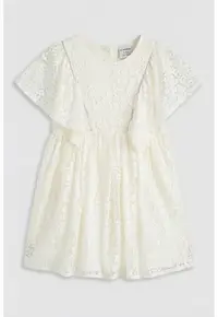 Rochie evazata cu dantela - Alb fildes