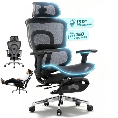 Scaun ergonomic Timebox, Cotiere 4D, pana la 150 kg, 150°, Negru - Default Title