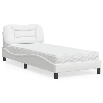 vidaXL Pat cu saltea, Hvar, alb, 80x200 cm, piele ecologică