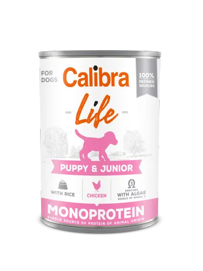 Hrana umeda caini, Calibra Dog Life Puppy & Junior, Chicken & Rice, 400 g