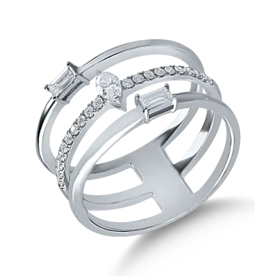 Inel din aur alb cu diamante marquise, baguette si rotunde de 0.41ct