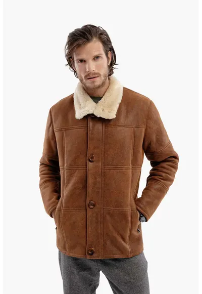 Sacou din blana naturala - model Napalan - Maro camel