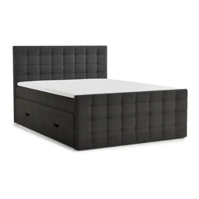 Pat boxspring gri antracit cu spațiu de depozitare 200x200 cm Tasca – Maison de Rêve