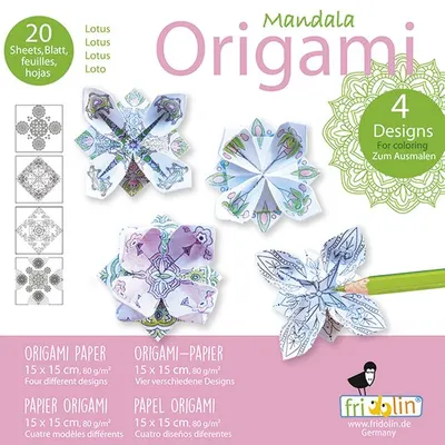 Set de colorat Fridolin - Origami, mandală, 20 foi