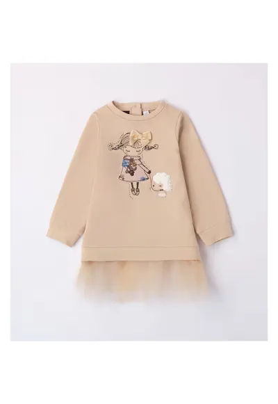 Rochie cu imprimeu si tull pentru fetite - 0.7363 - Bej
