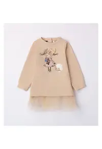 Rochie cu imprimeu si tull pentru fetite - 0.7363 - Bej