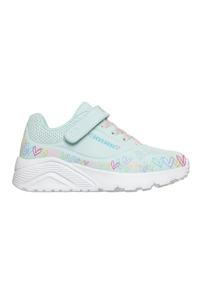 Pantofi sport Uno Lite- Heart Craze de piele ecologica cu model cu inimi - Verde/Turcoaz/Roz