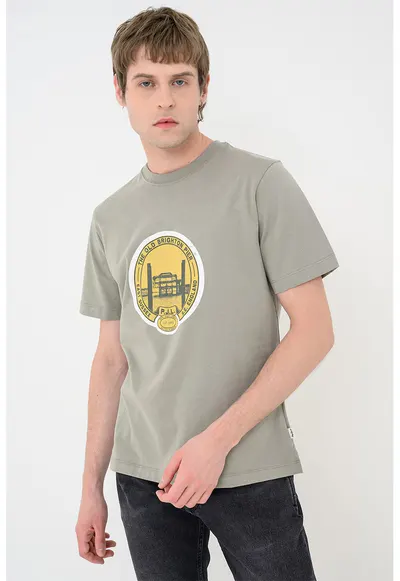 Tricou cu imprimeu logo Shaw - Galben antichizat/Verde stins