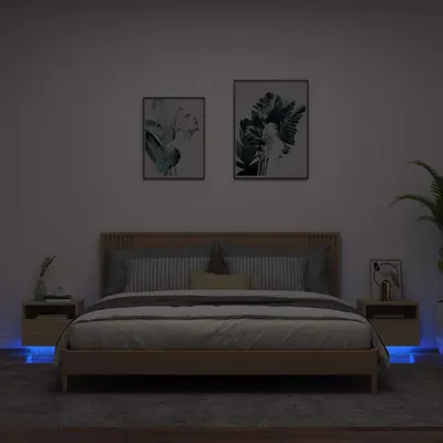 vidaXL Noptiere cu lumini LED, 2 buc., stejar sonoma, 40x39x37 cm