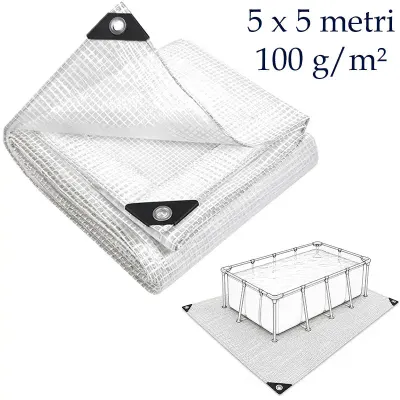 Prelata Sol Piscina 5x5 m, Transparenta, Armata, Pentru Piscine Exterioare