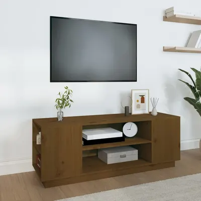 vidaXL Comodă TV, maro miere, 110x35x40,5 cm, lemn masiv de pin