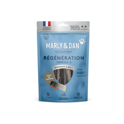 MARLY&DAN Regeneration Omega3 Salmon Skin, XS-XL, Somon, punguță recompense funcționale monoproteice fără cereale câini, piele & blană, 60g