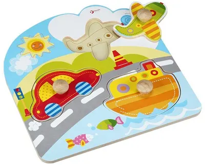 Puzzle din lemn cu manere Classic World - Vehicule