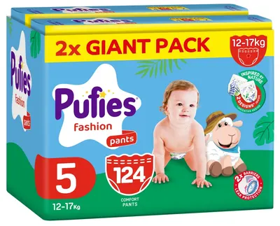 Pantaloni de scutec Pufies Fashion - Mărimea 5, 124 buc, 12-17 kg, Pachet Giant