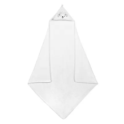 Prosop cu gluga pentru bebelusi Akuku Arici Alb 100x100 cm,realizat din bumbac moale de inalta calitate,absoarbe umezeala,cu agatatoare cuier,recomandat de la nastere