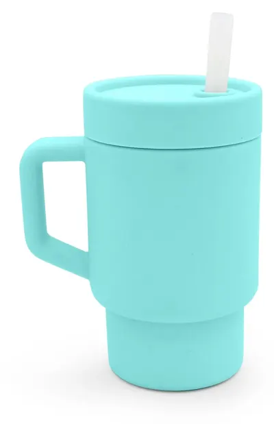 Pahar din silicon cu pai Melii - 265 ml, albastru
