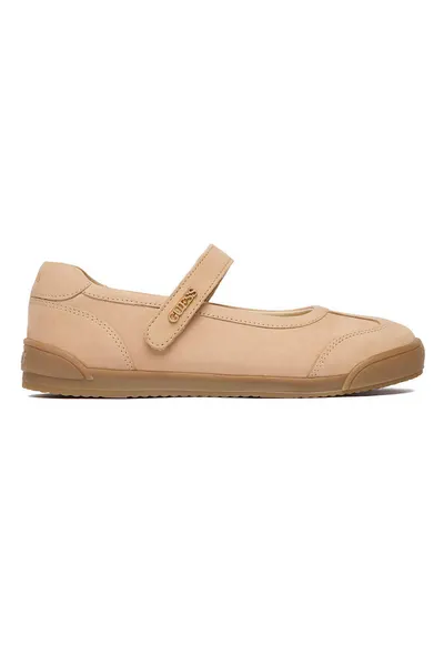 Balerini fete - piele naturala - bej - sistem inchidere Velcro