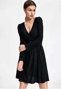 Rochie de seara M861 - neagra - maneci lungi - poliester - eleganta
