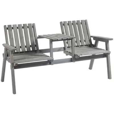 Outsunny Bancă de grădină cu masă, Set de scaune, Mobilier de grădină, cu orificiu pentru umbrelă, bancă, 2 scaune, lemn masiv, Gri, 152 x 70 x 83 cm | Aosom Romania