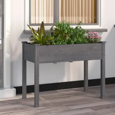 Gossi jardiniera cu captuseala, gri, 118x59x76 cm, lemn masiv brad