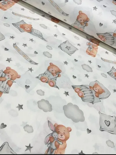Cearsaf pentru pat copii Nichiduta Sleeping bear grey blanket 120x60 cm din bumbac cu banda elastica roata