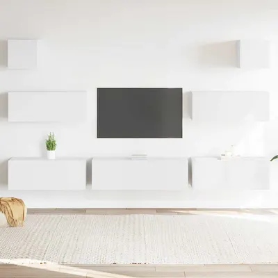 vidaXL Set dulap TV, 7 piese, alb, lemn prelucrat