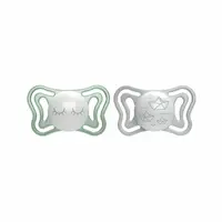 Set 2 suzete bebelusi, Chicco, Physio Light Glow, Ortodontice, Silicon moale, Extra ventilate, Fosforescente, Fara BPA, 16-36 luni, Verde/Gri