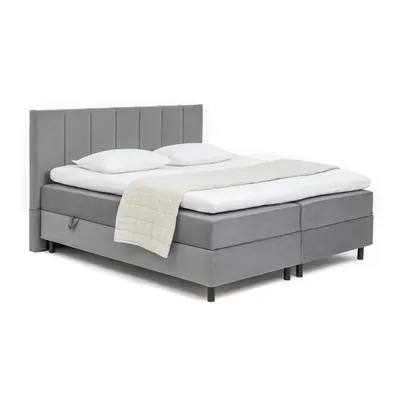 Pat boxspring gri cu spațiu de depozitare 160x200 cm Elva Bold Line – Bonami Selection