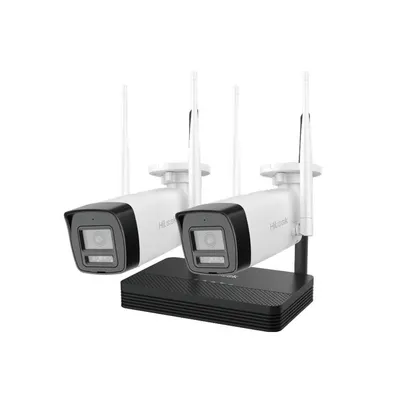 Kit supraveghere exterior WiFi HikVision Easy-Link HiLook IKS-2044BH-PH/W, 4MP, 2.8 mm, IR 30, microfon, difuzor, detectie miscare, slot card