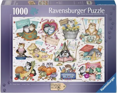Puzzle Ravensburger din 1000 piese - Crazy Cats: Calendarul pisicilor