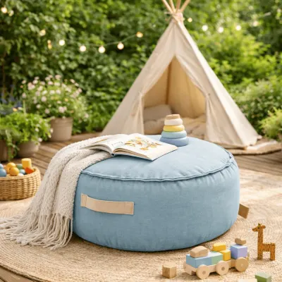 Fotoliu tip puf rotund Premium MeowBaby Outzy Cloudberry Sky Blue Bean bag